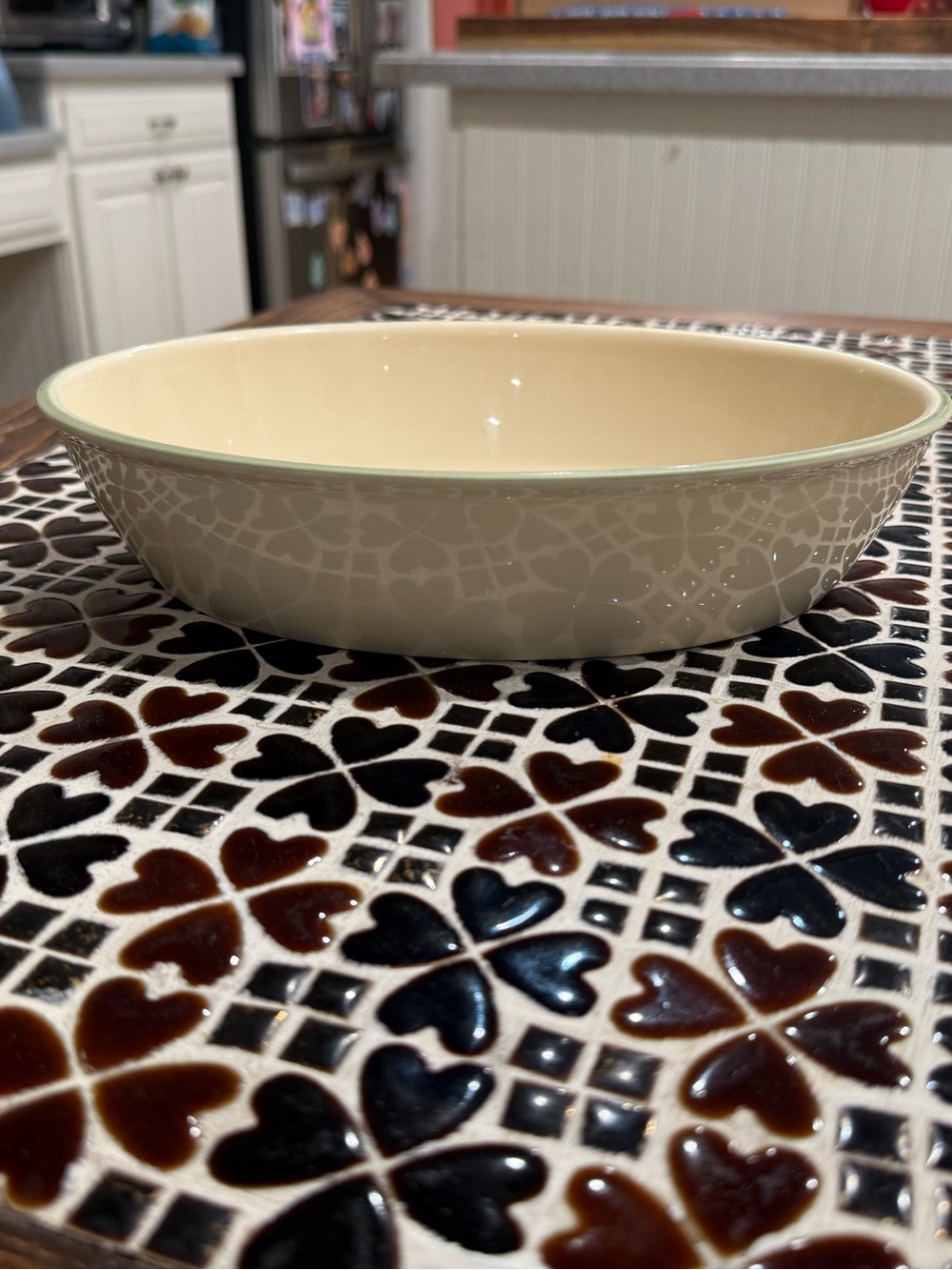 Vintage Pfatlzgraff Cream and Pale Green Ceramic Serving Bowl